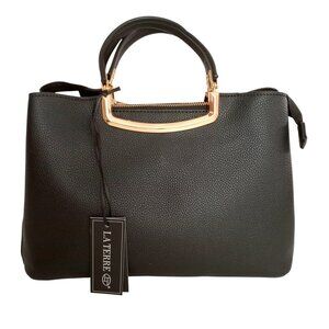 NWT La Terre Black Vegan Pebble Leather Satchel Handbag Crossbody Shoulder Bag